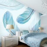 3D立体彩色羽毛艺术客厅床头电视背景墙壁纸创意壁画个性沙发墙纸