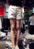 GG潮牌2016韩版女夏装新款宽松显瘦刺绣蕾丝百搭牛仔短裤白色欧美