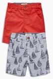 英国NEXT进口童装16春款男童蓝色帆船/红色纯棉休闲短裤2条