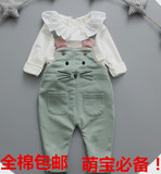 女宝宝长袖套装0-1-2-3岁女童春装婴儿衣服纯棉T恤+背带裤可开档