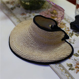 16夏季新款女hm免代购拉菲草空顶帽可折叠调节遮阳草帽大边帽