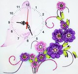包邮正品丝带绣钟表新款欧式花卉 紫露之约 5D印花立体绣客厅挂画