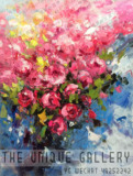 一格 手绘花卉油画《爱恋玫瑰》欧式客厅玄关美式装饰画手工定制