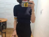 韩国东大门女装正品小高领版中袖拼色修身气质针织衫上衣