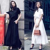 2016夏季新款韩版女装棉麻短袖衬衫修身显瘦大码中长款连衣裙长裙