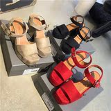 曼斯贝勒2016夏新款超高跟露趾凉鞋防水台粗跟大红色镂空罗马女鞋