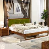 北欧胡桃木床实木床1.8米双人床真皮软靠床卧室家具现代简约
