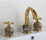 浴缸三件套 全铜冷热出水 台盆面盆陶瓷盆镀金色水龙头