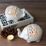 zakka镂空陶瓷大象香薰烛台摆件 白色小象现代家居饰品礼品送蜡烛