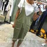 韩国ulzzang2016夏季新款2DAY宽松休闲百搭纯色双口袋韩范背带裙