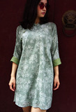 【PAST原创】淡绿色纯棉 文艺 中式改良 旗袍连衣裙 七分袖双层
