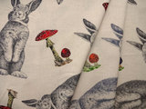 日本代购印花兔子蘑菇娃衣手工DIY拼布艺服装棉麻布坐垫面料现货