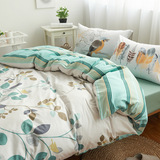 北欧简约全棉四件套宜家风格美式花鸟纯棉4件套床单床笠床上用品