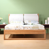 床 北欧简约纯实木风格 橡木卧室家具单双人1.51.8布软包木床