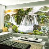 客厅沙发电视背景墙无缝中式大型壁画墙布风景瀑布山水国画风水画