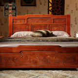 实木橡木床雕花双人床新中式明清仿古古典家具高箱实木双人床婚ys