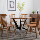 欧式简约现代实木餐桌椅小户型创意复古圆形餐厅桌椅组合全木凳子