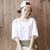 韩国夏季纯色纯棉百搭短袖t恤女宽松显瘦学生半袖韩版中袖体恤衫