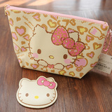 日本可爱hello kitty豹纹心形凯蒂猫化妆包饺子形女士便携收纳包