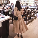 正品韩国代购女装2016春新款 MShow优雅纯色系腰带长款风衣 外套