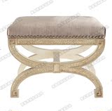 美式新古典高档换鞋凳 梳妆凳纯实木矮凳 欧式床尾凳 脚凳定做