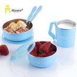 英国ALcoco婴儿童餐具带盖不锈钢保温碗隔热餐具套装宝宝叉勺餐盘