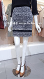 韩国单条纹花色直筒包臀优雅半裙黑色咖色特