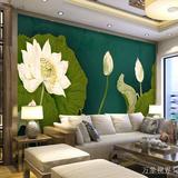 墨绿古典手绘荷花客厅沙发卧室电视背景墙无缝无纺布壁纸壁画墙纸