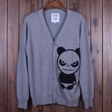 HIPANDA 你好熊猫  原单 灰色熊猫logo开衫针织衫 权志龙XL包邮
