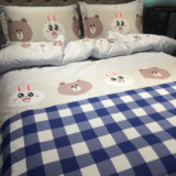 韩国line布朗熊可妮兔纯棉四件套1.8米全棉床单被套床上用品1米5