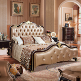 奥特美式床真皮双人床实木床高箱床欧式床婚床卧室奢华雕花大床