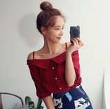 现货特惠 2016夏款韩国正品代购女装Chuu简单个性露肩性感衬衫