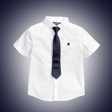 儿童白色短袖衬衫夏季男童短袖纯棉白衬衣学生白色表演出服男衬衫