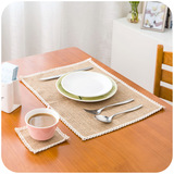 居家家 日式环保黄麻蕾丝餐垫杯垫 隔热垫餐桌垫碗垫杯垫西餐垫子