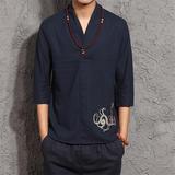 夏季青年唐装男短袖棉麻中式上衣中国风民族服装亚麻休闲男士汉服