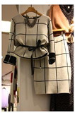2016韩版秋季新款时尚格子上衣针织衫中裙套装休闲宽松两件套女装