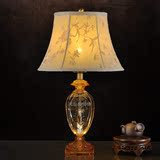高档全铜台灯欧式复古纯铜客厅灯装饰书房卧室床头灯琉璃水晶台灯