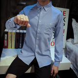 米川秋季男士休闲纯棉加厚牛津纺纯色打底衬衫男长袖衬衫白色衬衣