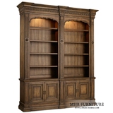 特价美式复古做旧带门书柜书架欧式全实木组装置物架储物收纳柜子