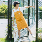 夏季 日系元气少女 小贴标直筒背带短裙