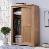 环保全实木两门推拉衣柜 白橡木大衣橱北欧简约卧室家具储物柜子