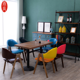 雨辰北欧餐椅 复古欧式实木餐桌椅组合餐厅咖啡厅酒吧复古皮椅子