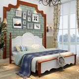 地中海实木床1.8米卧室家具美式床橡木白色储物高箱床双人床1.5男