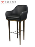 实木吧椅酒吧椅吧台椅现代北欧美式简约前台创意时尚真皮高脚凳子