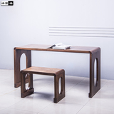 定制现代中式黑胡桃木书桌写字台电脑桌简约纯实木带凳子玄关桌
