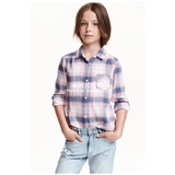 HM H&M专柜正品代购女童装8-14岁格纹法兰绒长袖衬衫0311334013