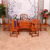 仿古中式家具功夫茶桌椅组合实木南榆木泡茶台茶艺桌茶台雕花原木