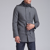 6027高品质50%羊毛呢子精品男款修身中长款连帽保暖大衣外套