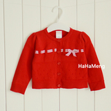 外贸小童宝宝纯棉针织开衫 婴幼儿女童红色薄款毛线衣0-4岁外套