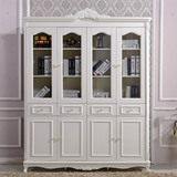 1.8米欧式实木书柜带玻璃门书架组合书橱白色宜家特价置物架特价